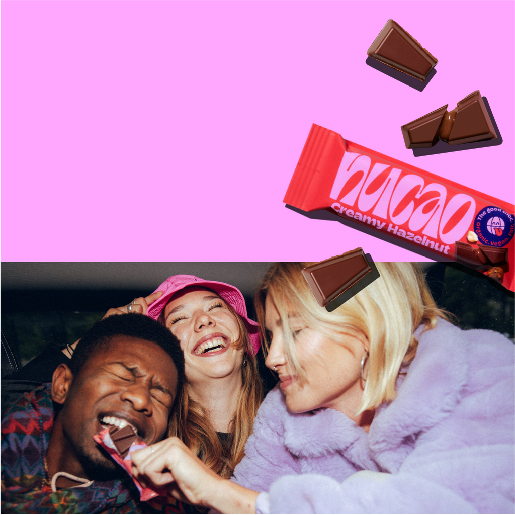 3 Freunde, die nucao Schokolade genießen - bio, vegan und fair